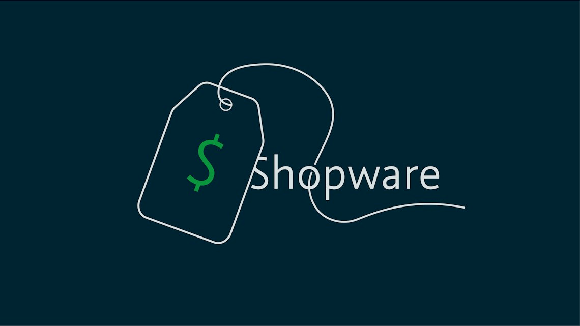 Illustration: ein Preisschild neben dem Schriftzug Shopware