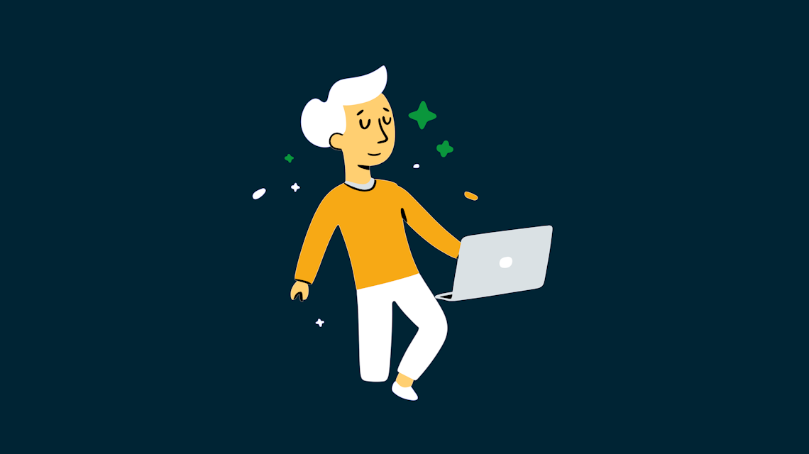 Illustration: eine Person mit Laptop und Sternen
