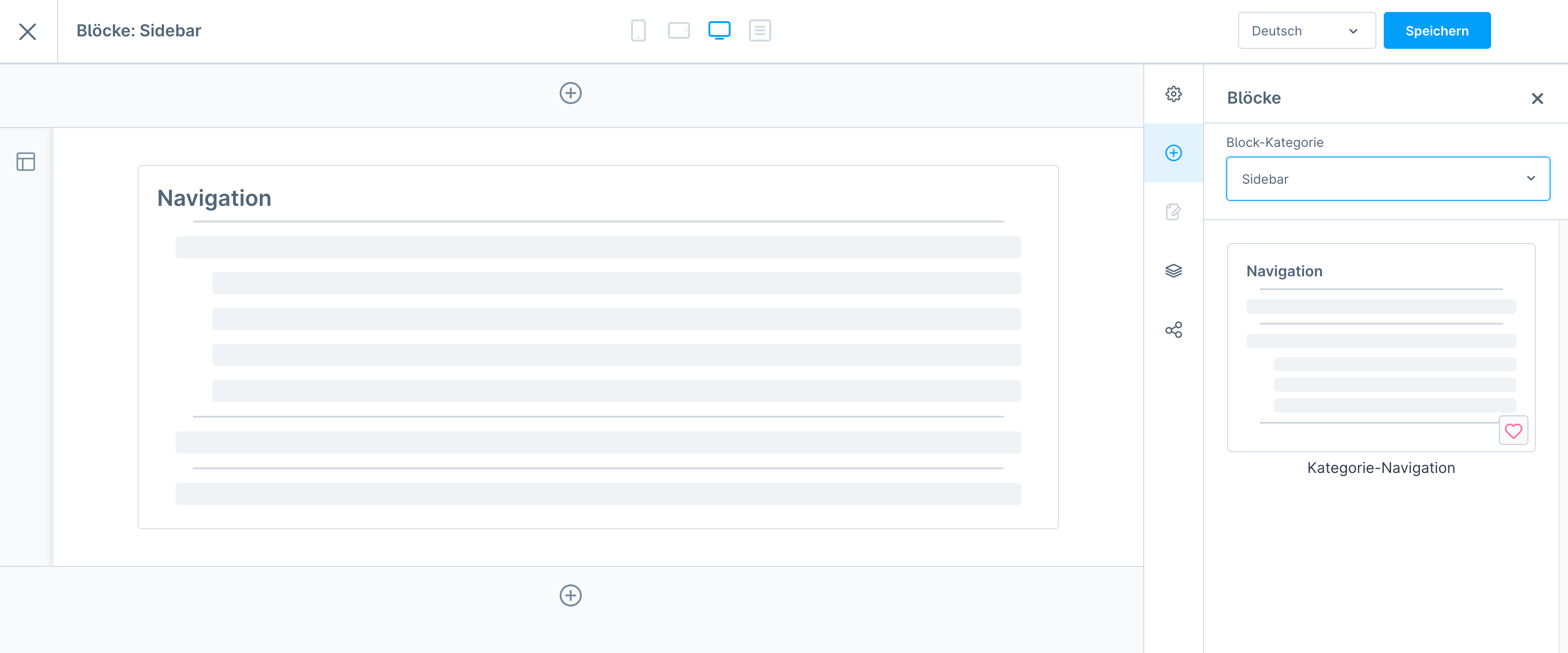 Screenshot: Sidebar-Block mit Kategorie-Navigation im Editor