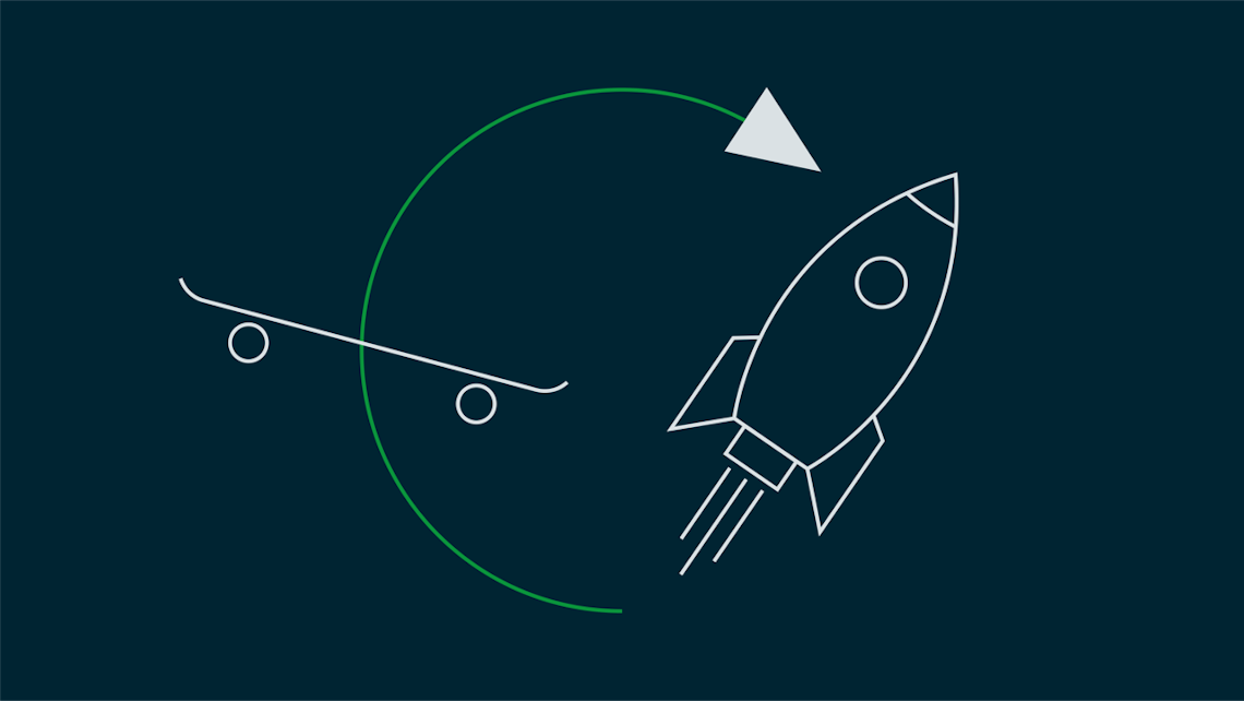 Illustration: ein Skateboard und eine startende Rakete, verbunden durch einen Pfeil