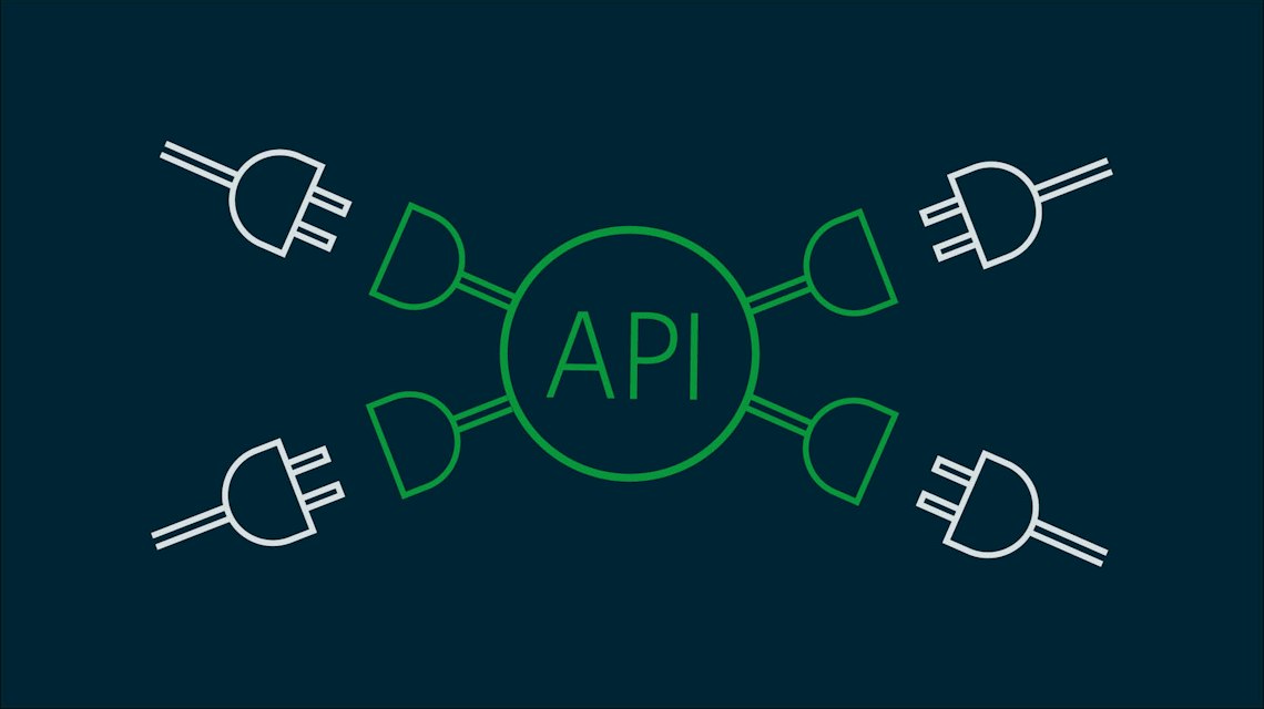Illustration: vier Stecker, die sich mit einem Kreis mit der Aufschrift API verbinden