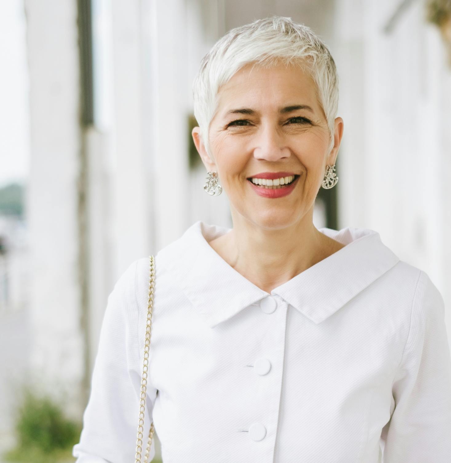 Smiling older lady with beautiful skin