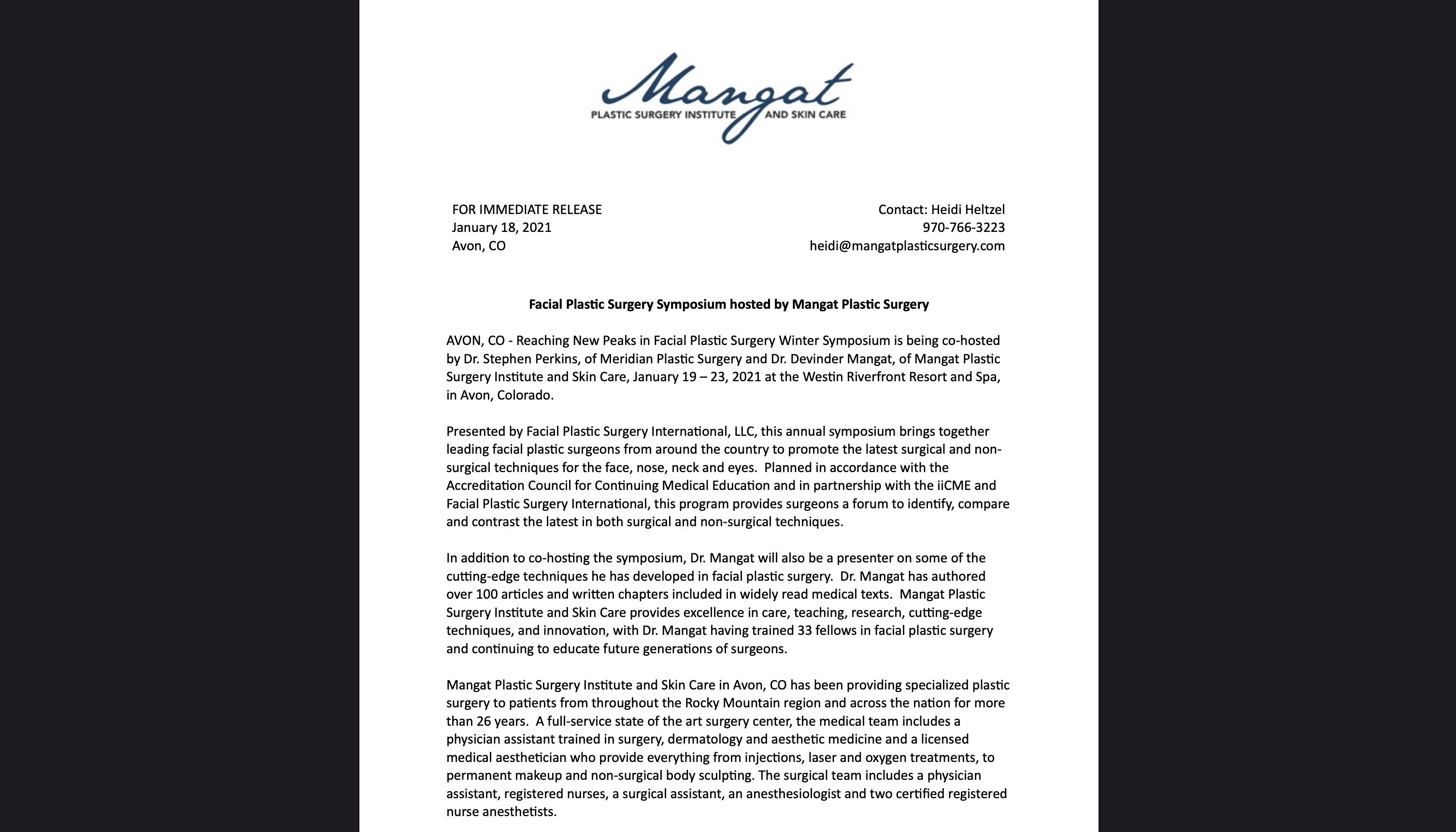 Vail Valley Plastic Surgery and Skin Care Blog | Facial Plastic Surgery Symposium hosted by Vail Valley Plastic Surgery