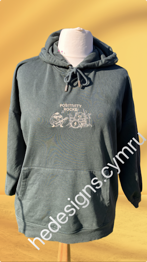 Hoodie with the expression Positivity Rocks with stones playing musical instruments