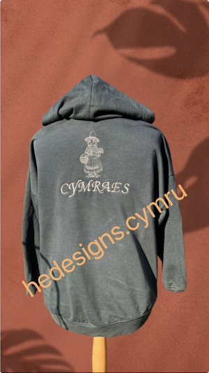 Hoodie with a welsh woman design and the word Cymraes