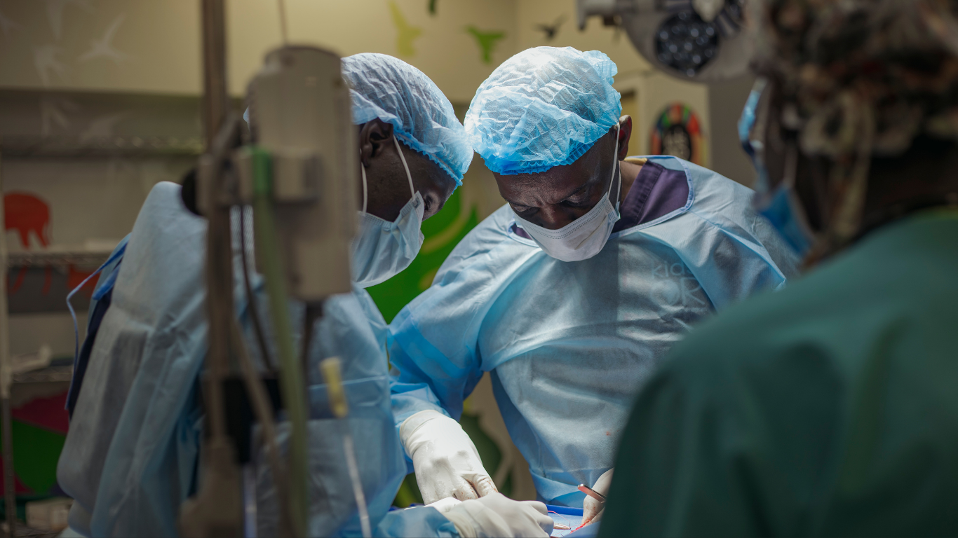 Dr. John Sekabira conducting an operation in the newly installed paediatric theatre.
