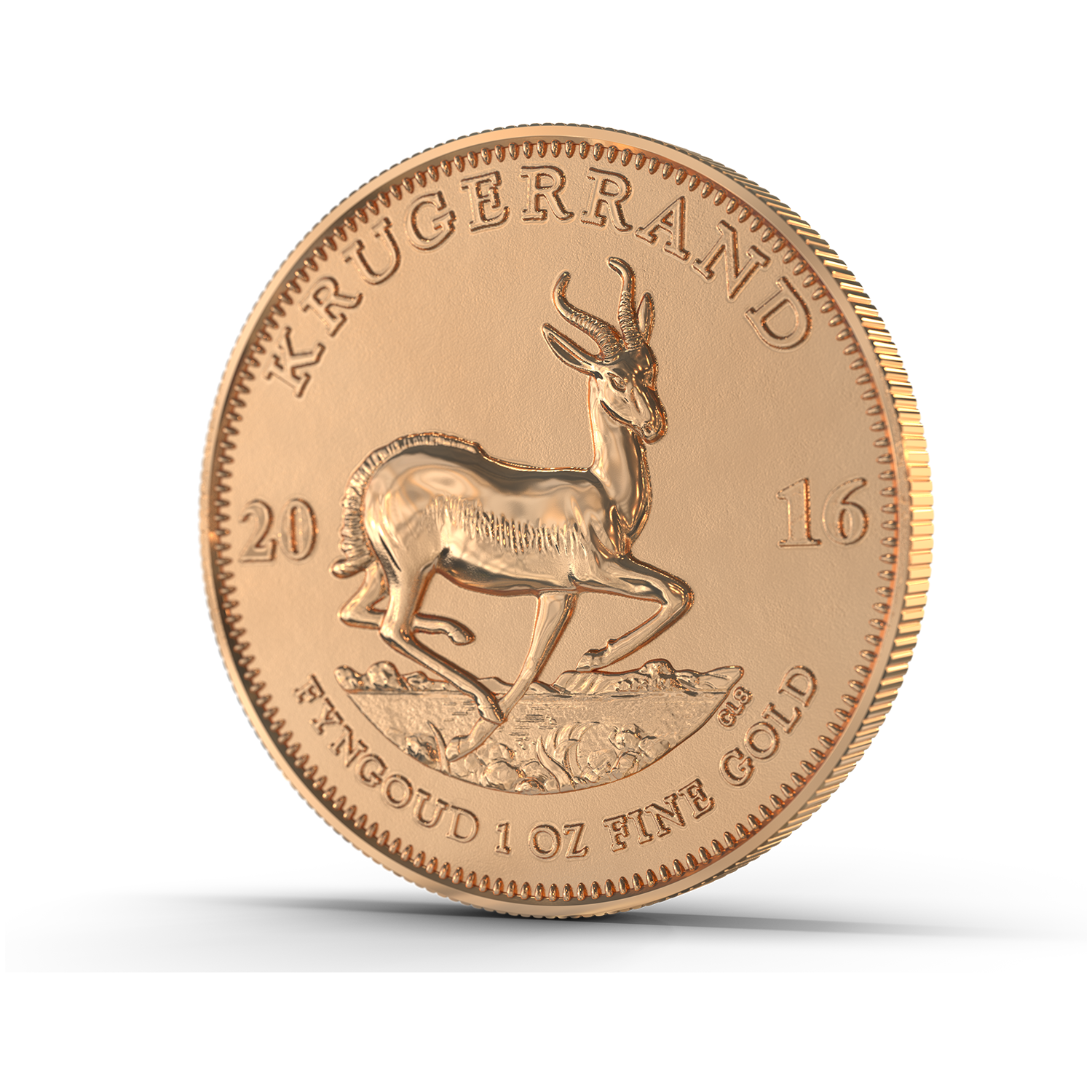 Die Rückseite der Krügerrand Goldmünze, hier ist das Nationaltier von Südafrika, eine Springbock-Antilope, abgebildet. In Gold sparen mit Golden Gates.