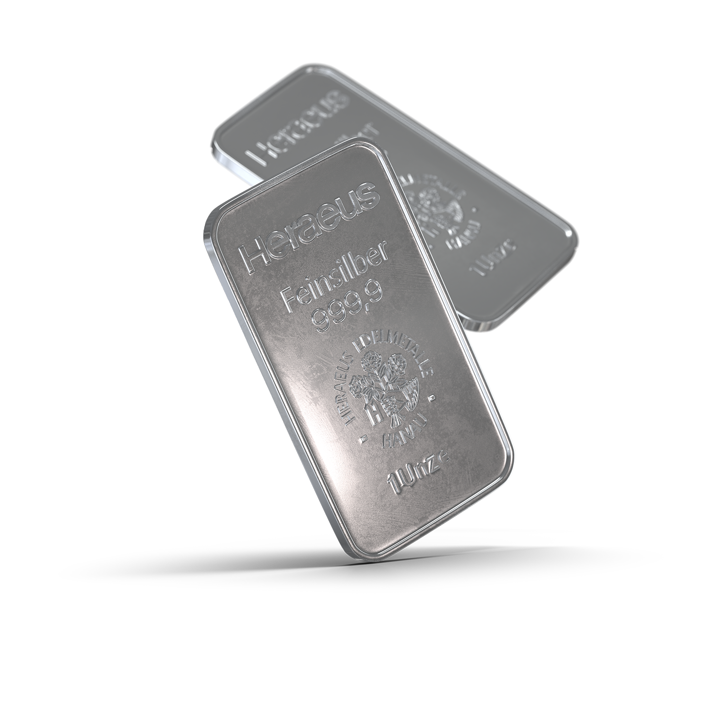 Silber kaufen | Golden Gates Zwei Silberbarren, der eine schweb leicht schräg hinter den anderen hervor. Sparen Sie jetzt in Silber mit den Sparplänen oder Einmalanlagen von Golden Gates.