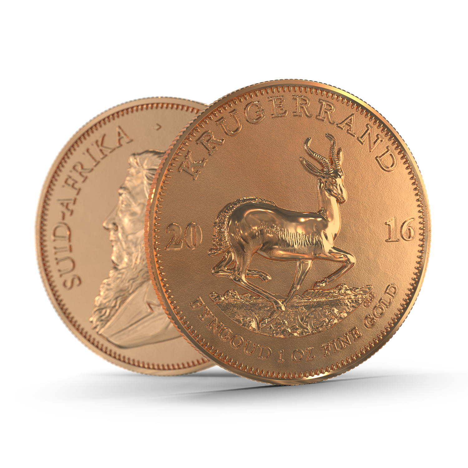 Die Vorder- und Rückseite der Krügerrand Goldmünze. In Gold sparen mit Golden Gates.