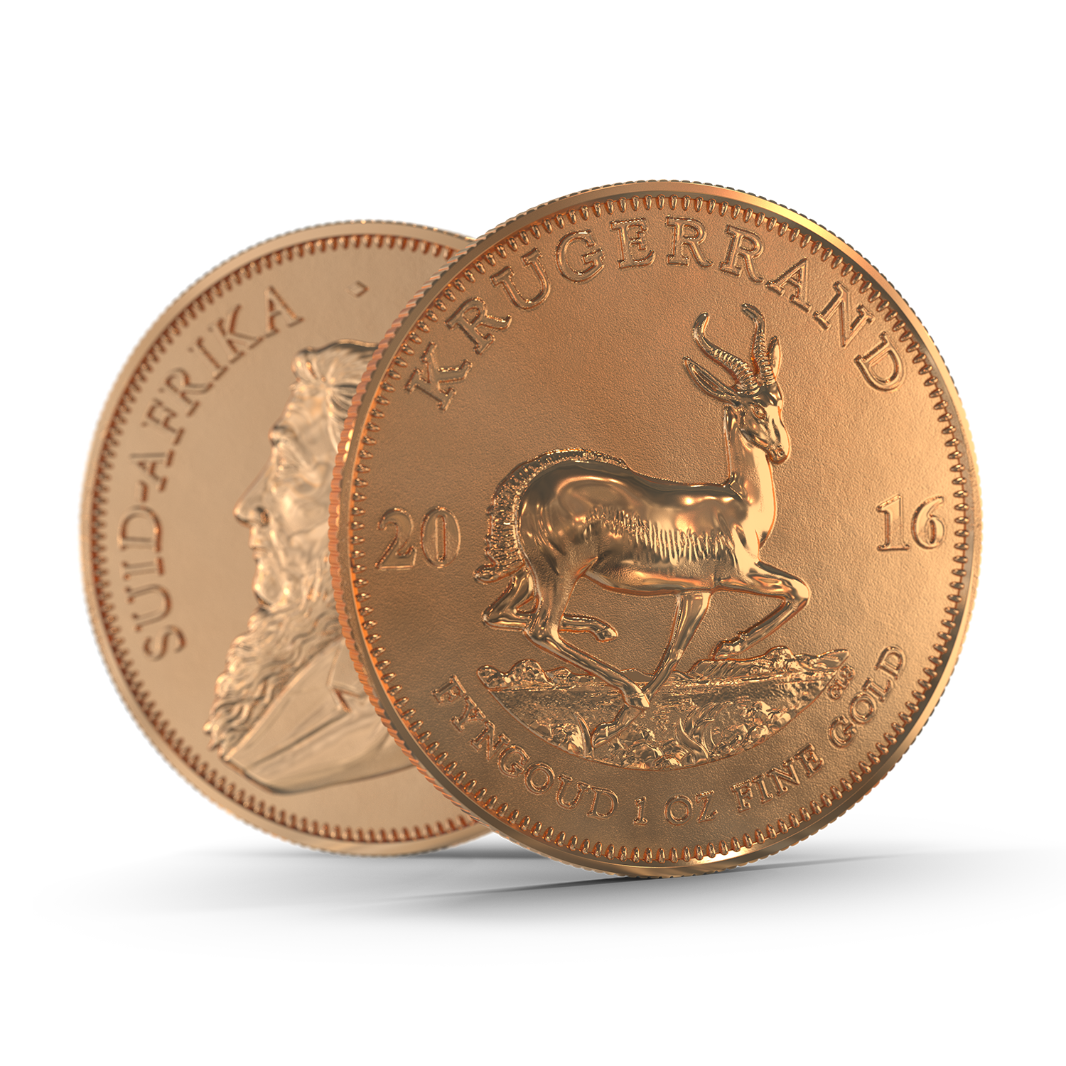 Goldmünze Krügerrand im Sparplan kaufen | Golden Gates Die Vorder- und Rückseite der Krügerrand Goldmünze. In Gold sparen mit Golden Gates.