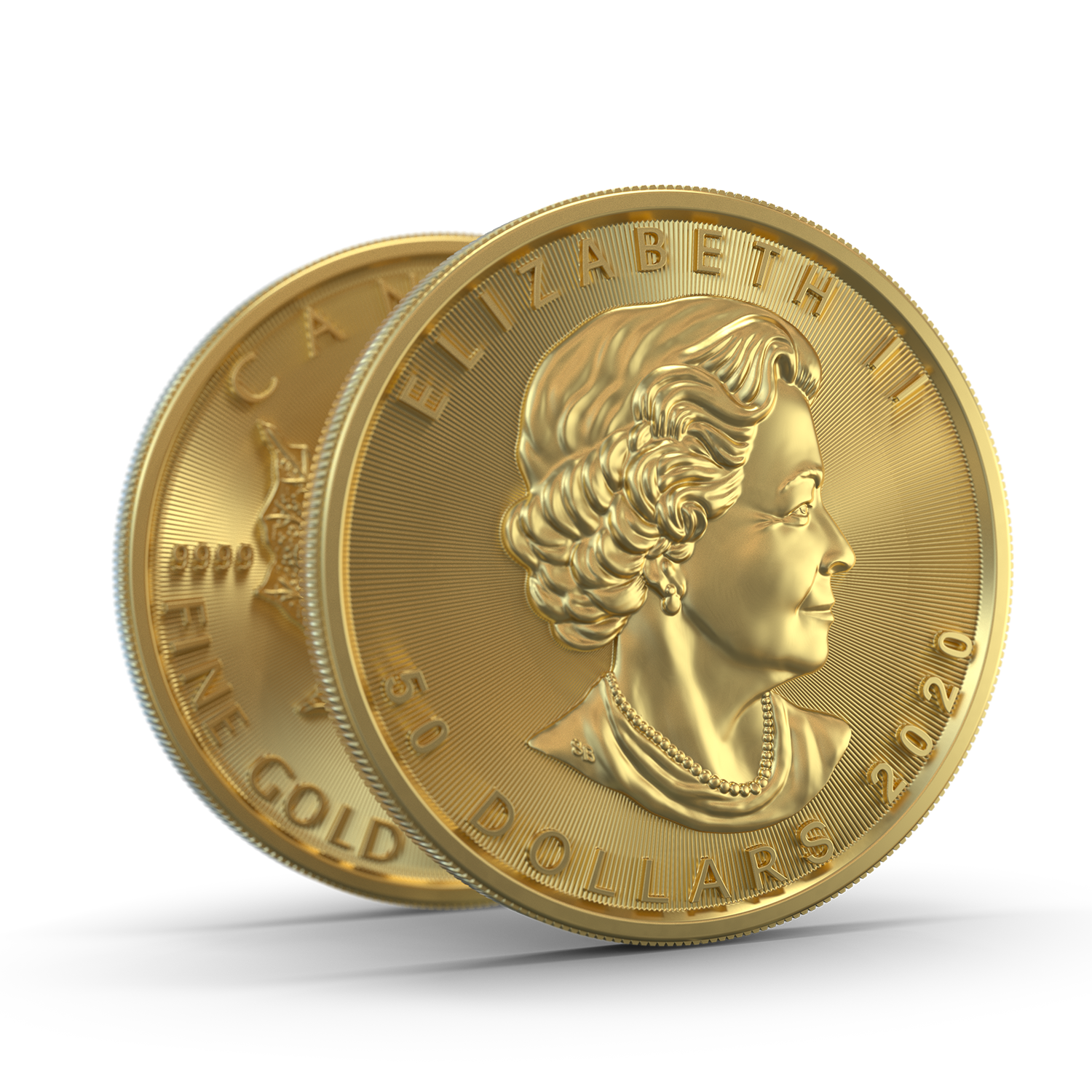 Die Vorderseite der Goldmünze Maple Leaf, auf dieser ist ein Portrait der Queen Elizabeth 2.. In Gold sparen mit den Sparplänen von Golden Gates.