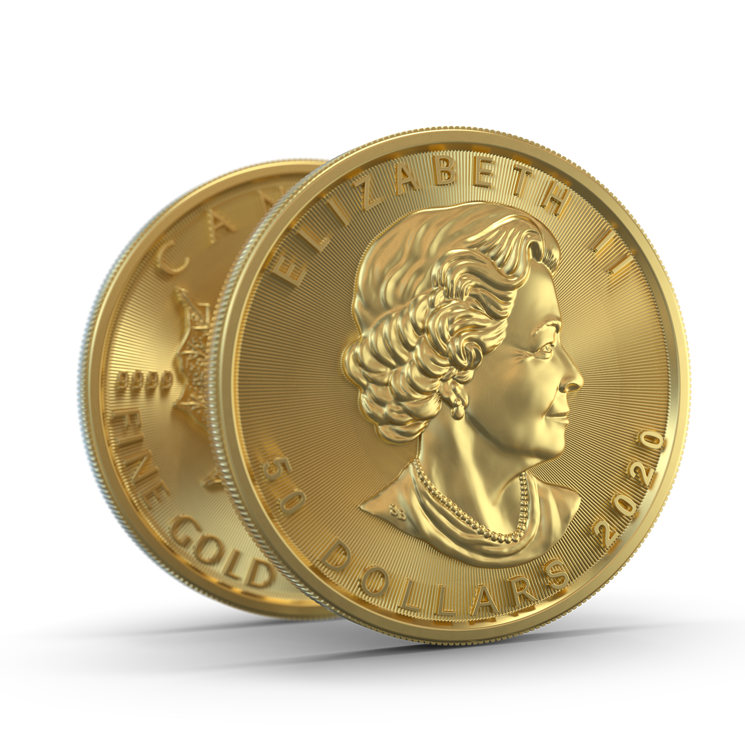 Maple Leaf kaufen | Golden Gates Die Vorderseite der Goldmünze Maple Leaf, auf dieser ist ein Portrait der Queen Elizabeth 2.. In Gold sparen mit den Sparplänen von Golden Gates.
