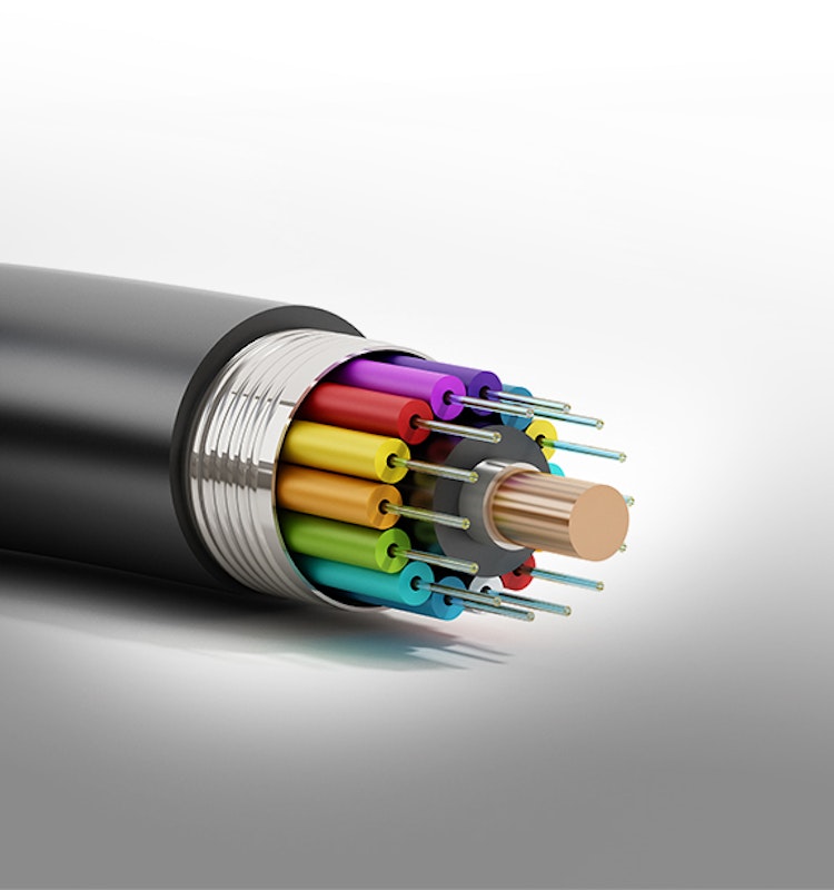 Ein farbig dargestelltes Glasfaserkabel. In Technologiemetalle können Sie sicher und einfach, sparen, mit den Sparplänen von Golden Gates.