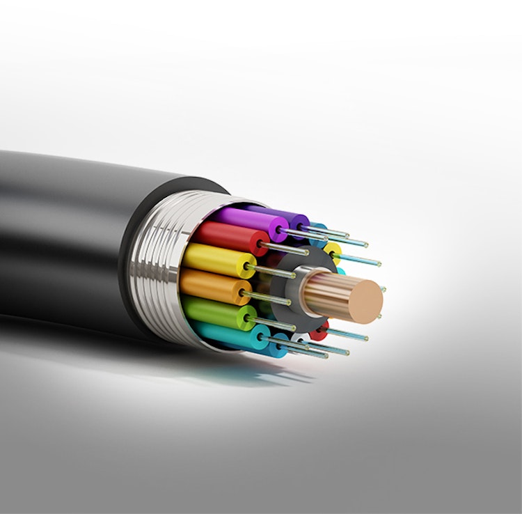 Ein farbig dargestelltes Glasfaserkabel. In Technologiemetalle können Sie sicher und einfach, sparen, mit den Sparplänen von Golden Gates.