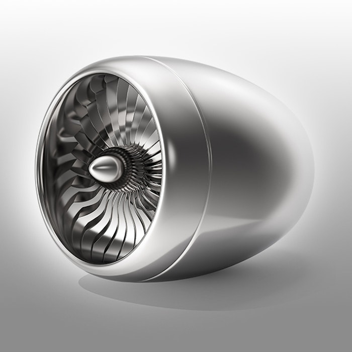 Eine graue Flugzeugturbine. In Technologiemetalle können Sie sicher und einfach, sparen, mit den Sparplänen von Golden Gates.