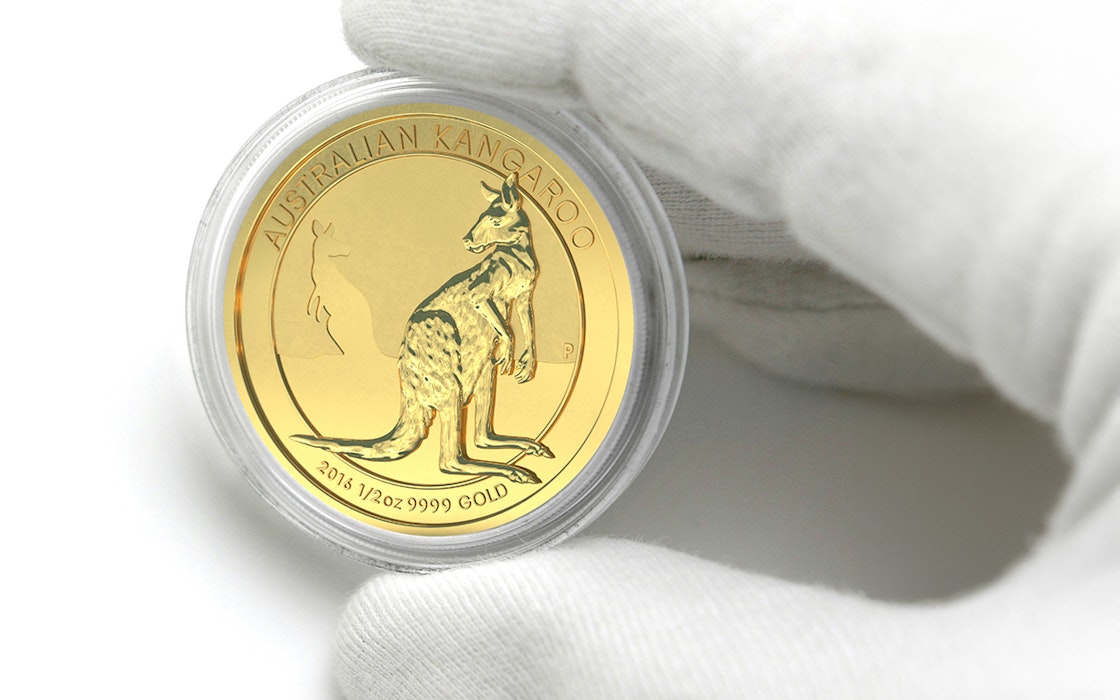 Die Vorderseite der Kagaroo Goldmünze. Sparen auch Sie, mit dem Kindersparplan von Golden Gates, für die Zukunft Ihres Kindes.
