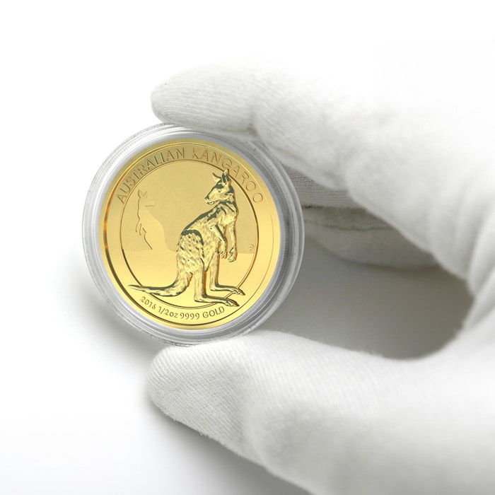 Die Vorderseite der Kagaroo Goldmünze. Sparen auch Sie, mit dem Kindersparplan von Golden Gates, für die Zukunft Ihres Kindes.