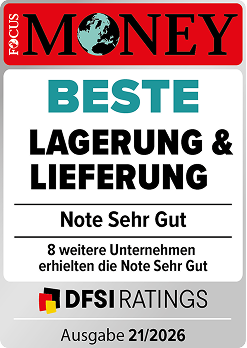 Focus Money 21/2025 Auszeichnung  „Sehr gut“: Beste Lagerung und Lieferung