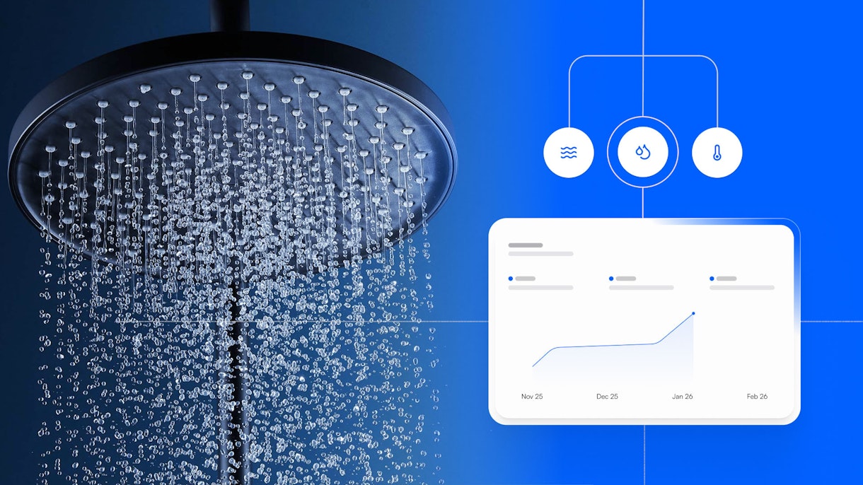 Water coming from showerhead. Chart.