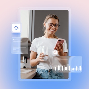 Person looking at phone. Charts.