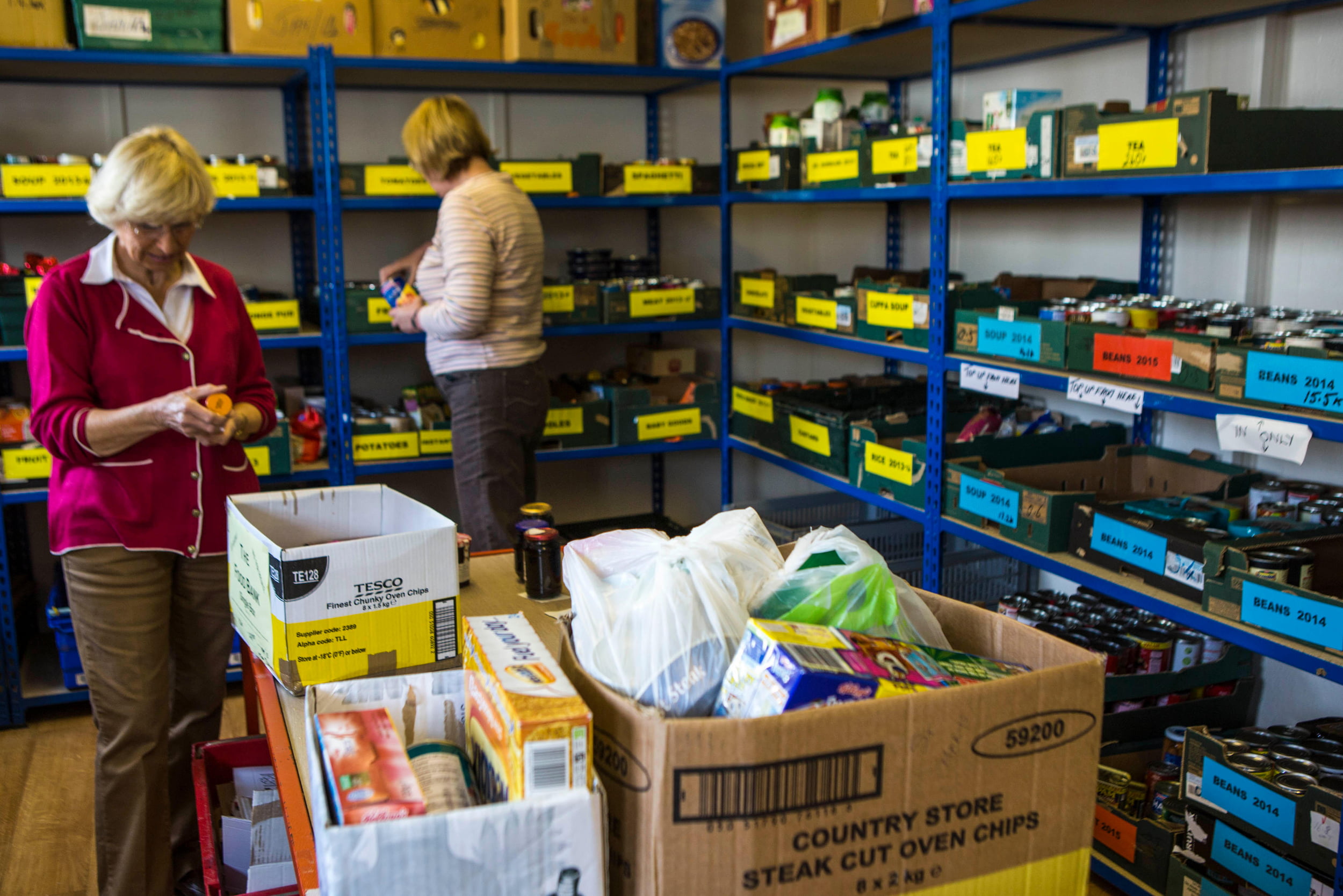 Volunteers working in a food bank