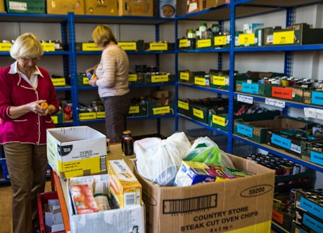 Volunteers working in a food bank