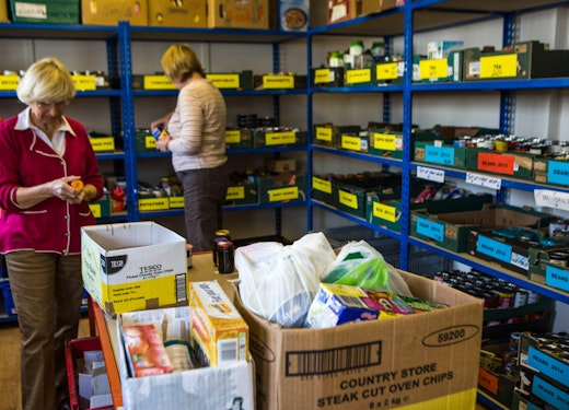 Volunteers working in a food bank