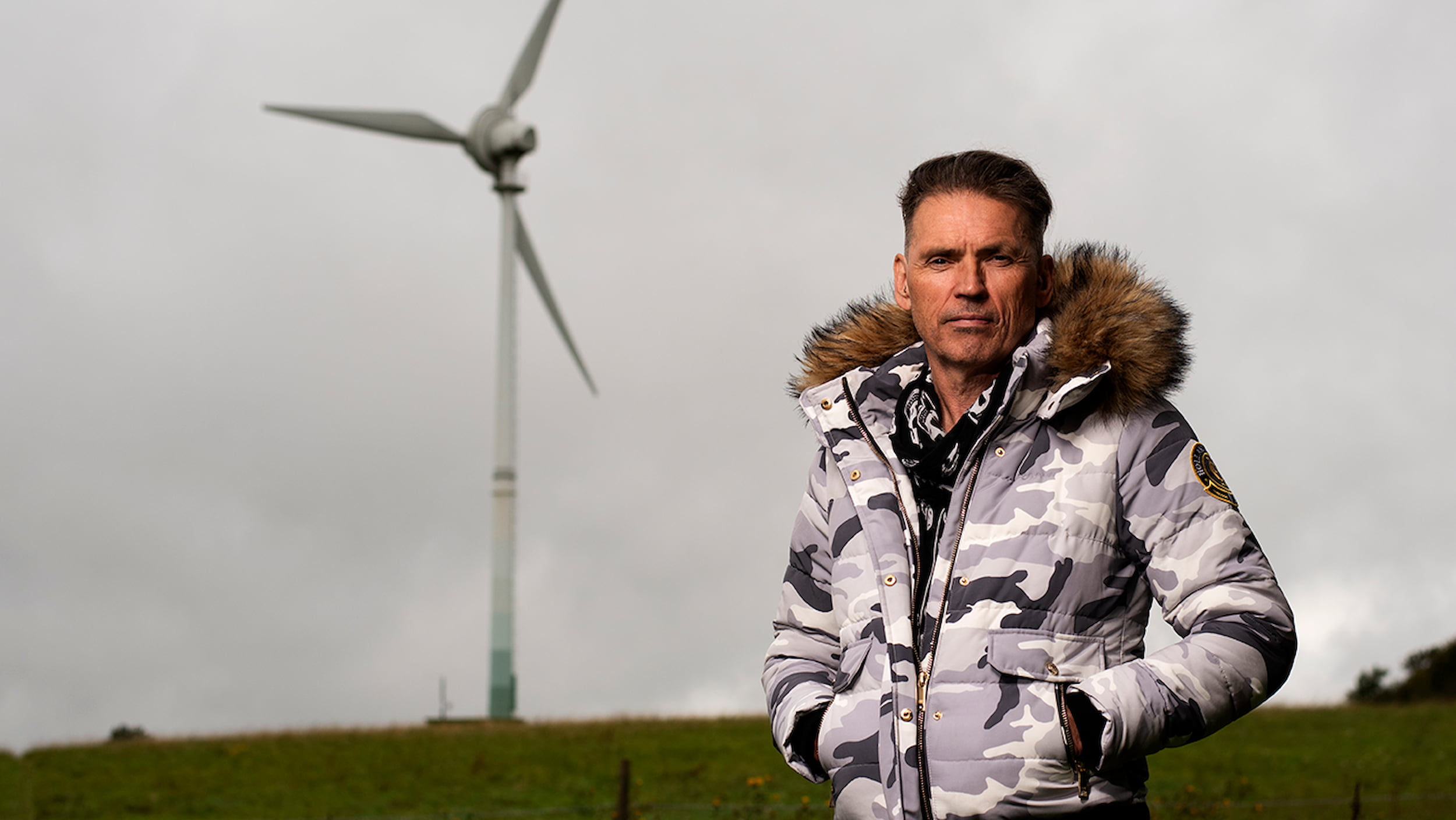 Dale Vince by windmill