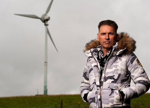 Dale Vince by windmill