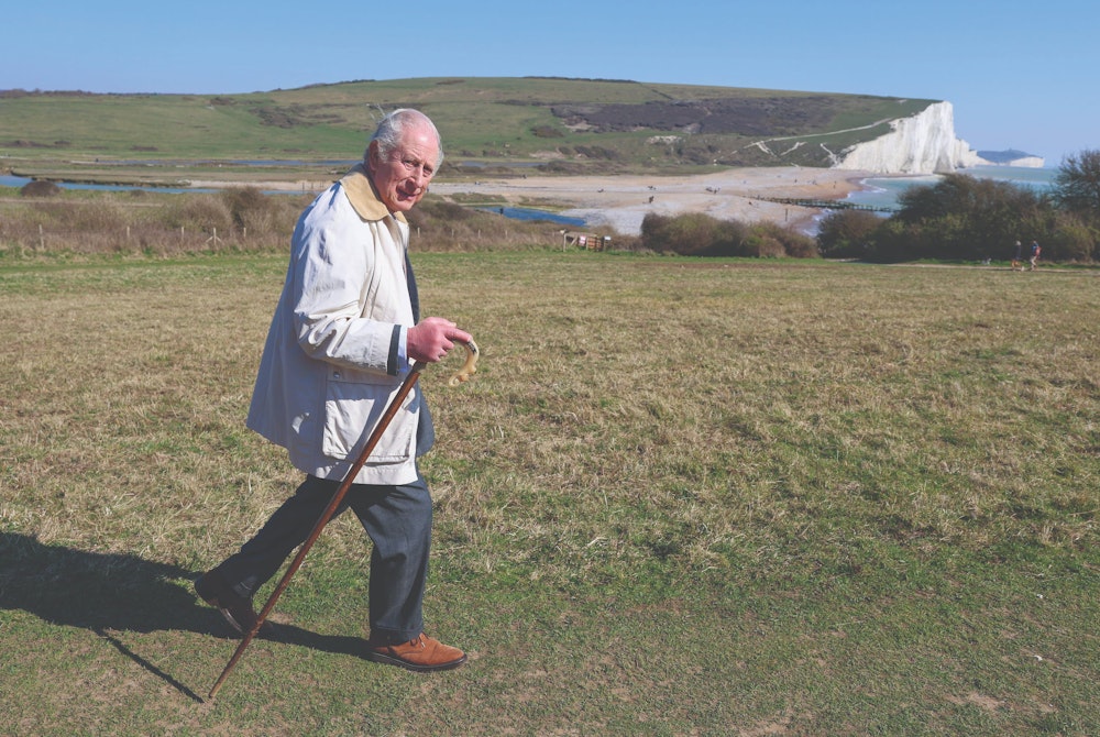 King Charles walking the white cliffs of Dover