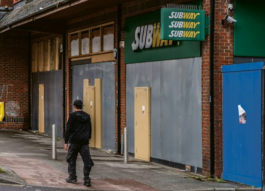 boarded up shops