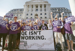 Protesters outside the Bank of England in 2016