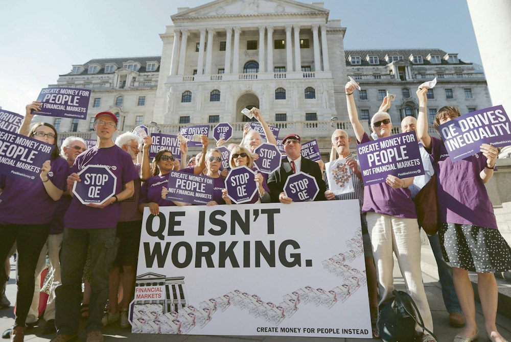Protesters outside the Bank of England in 2016