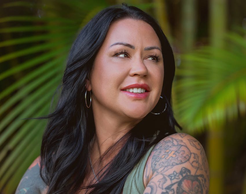 Woman looking over her shoulder