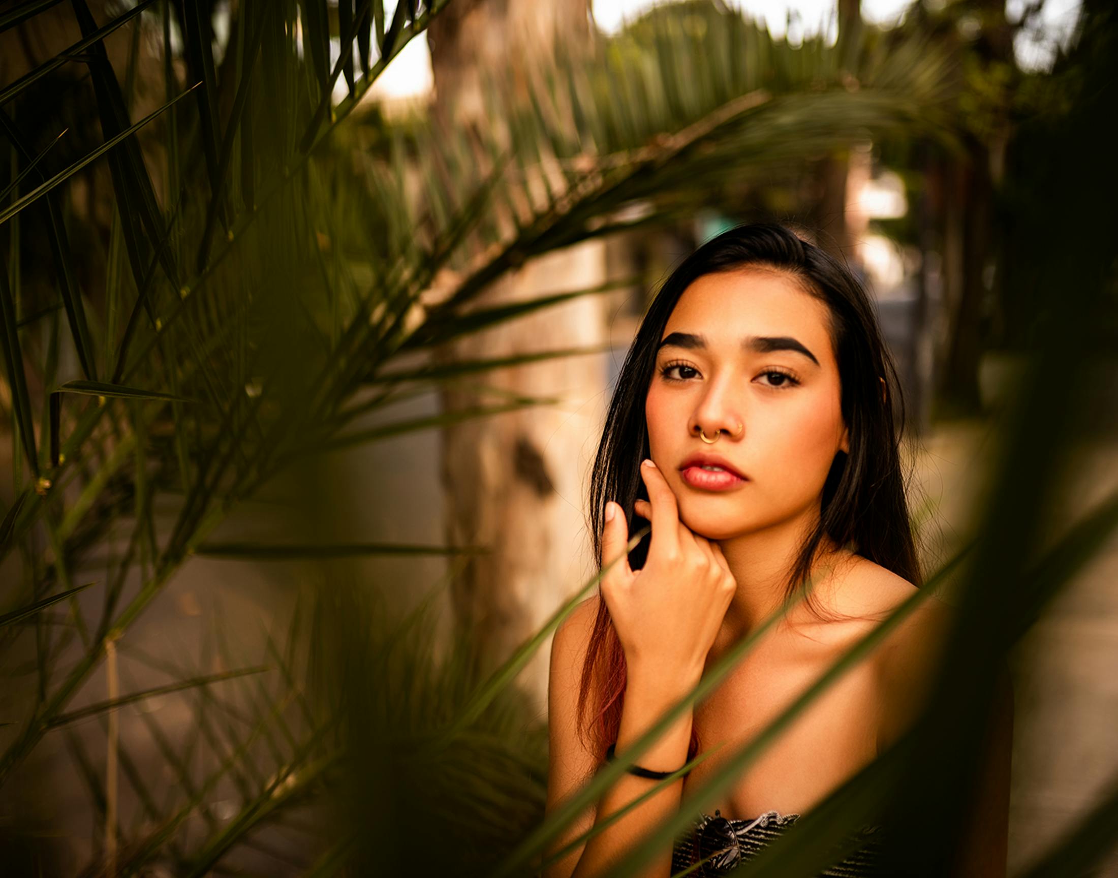 Woman touching her face