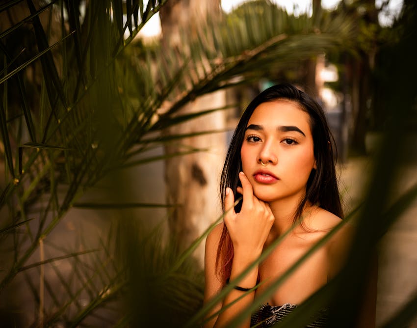 Woman touching her face