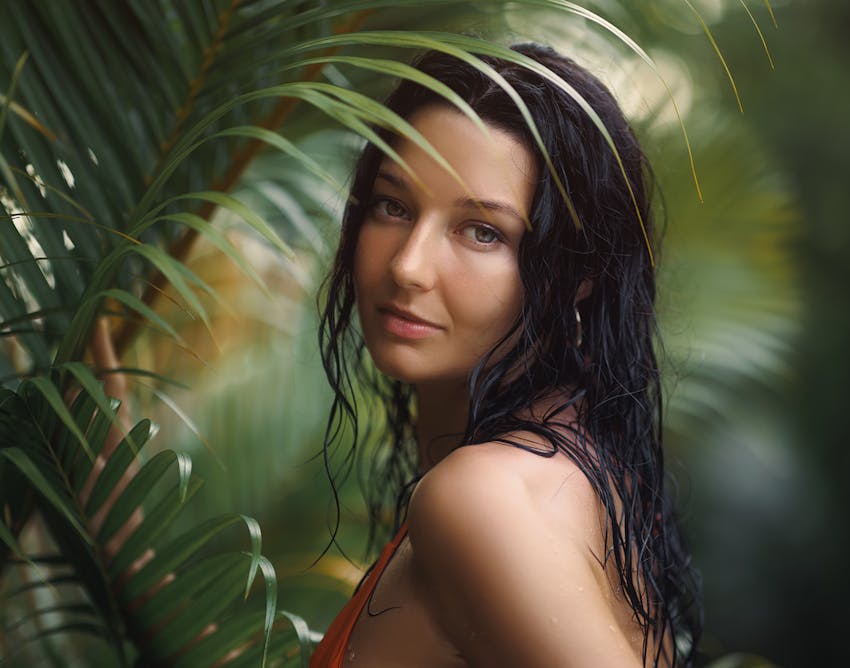 Woman looking over her shoulder