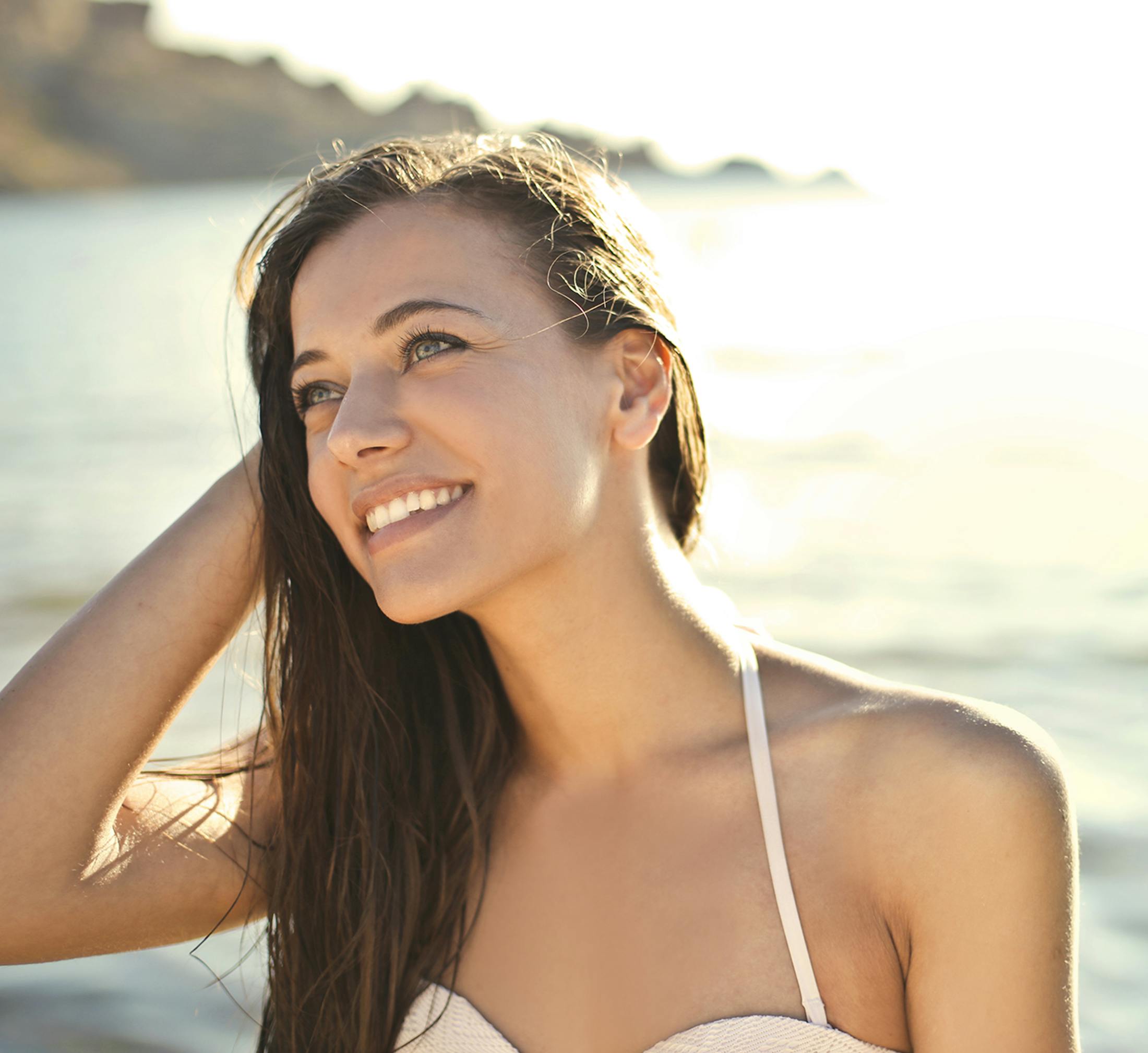 Woman touching her hair
