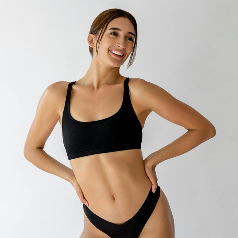 woman wearing black undergarments