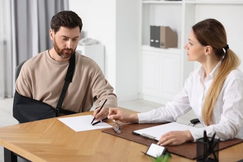 client talking to a lawyer