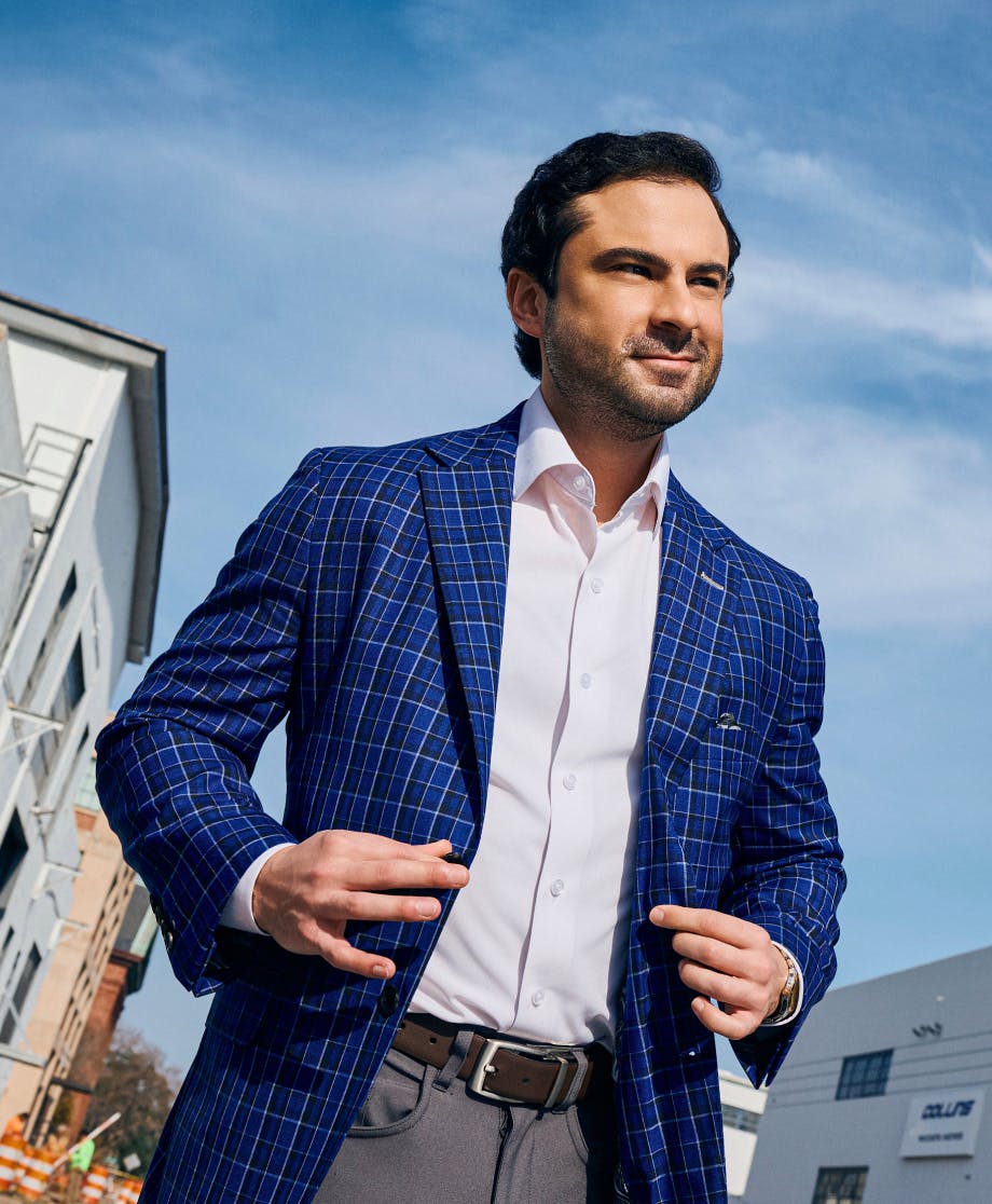 attorney holding his coat