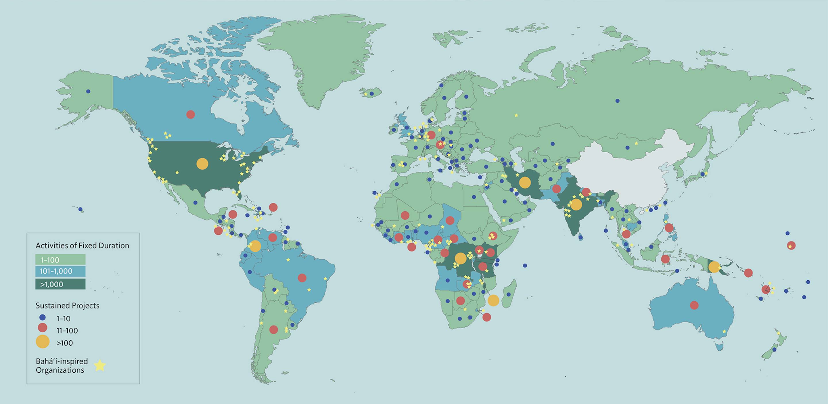 Worldwide map of Bahá’í development activities