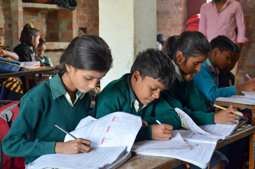 Students studying, India