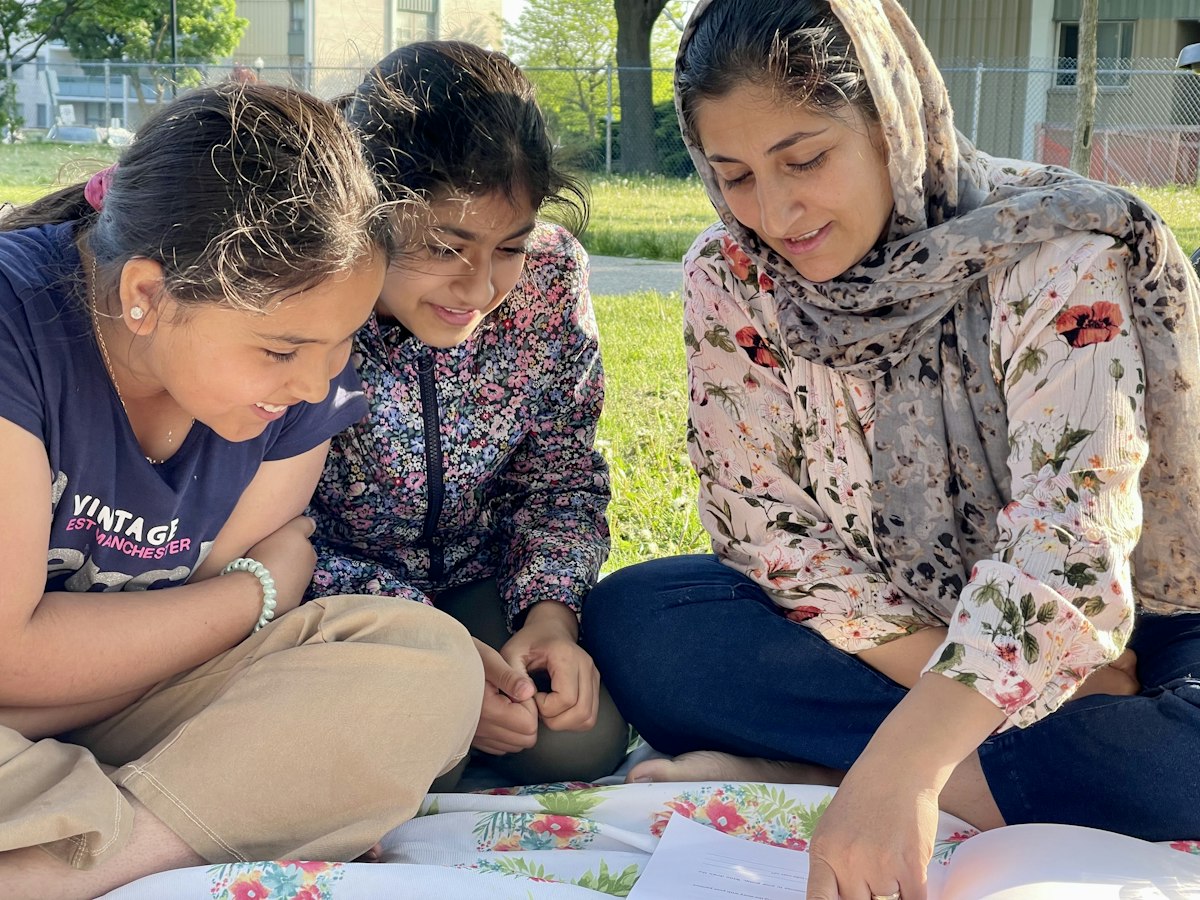 Young people studying outdoors, Canada