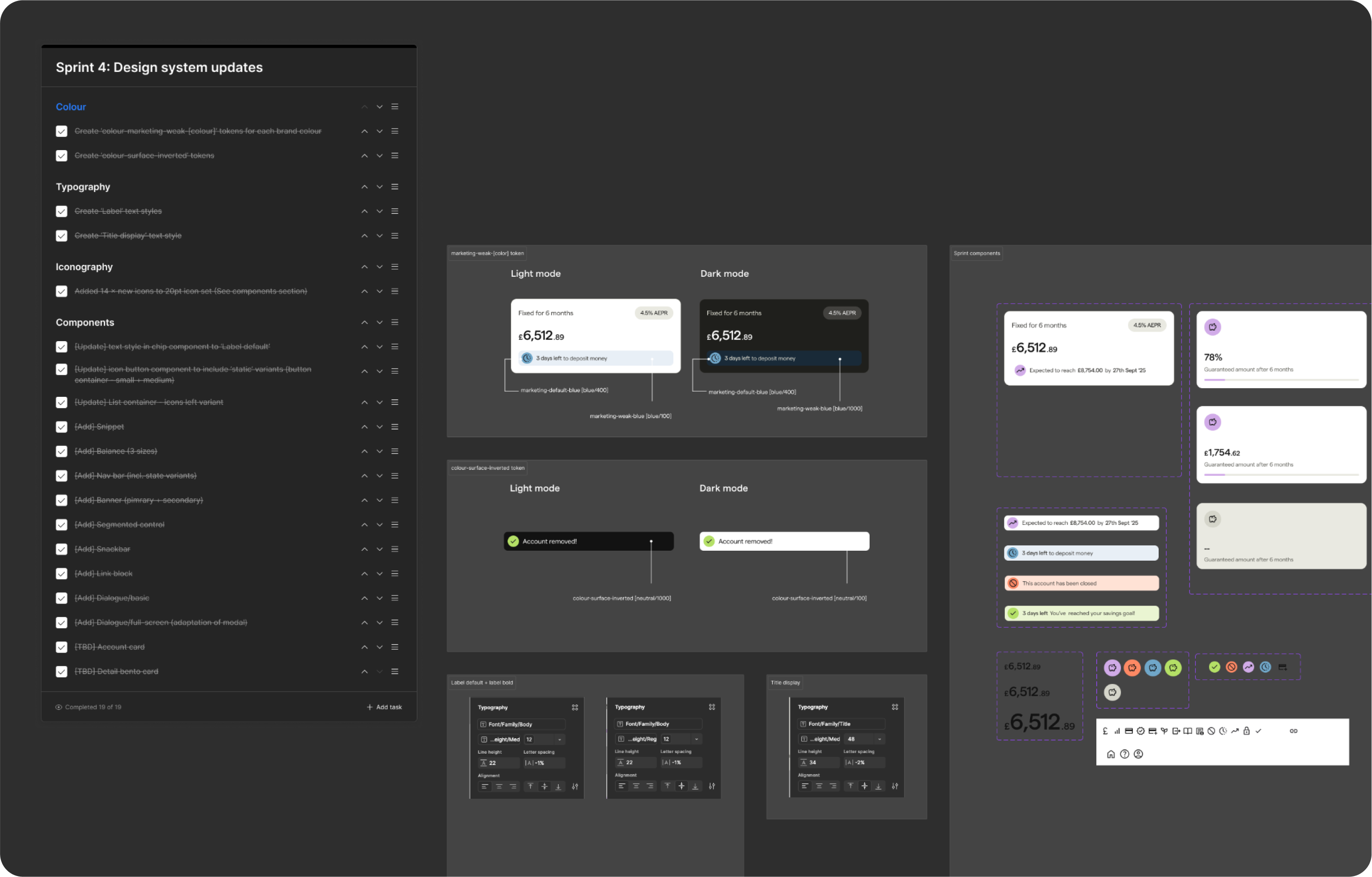 Overview of my design system updates for a given sprint