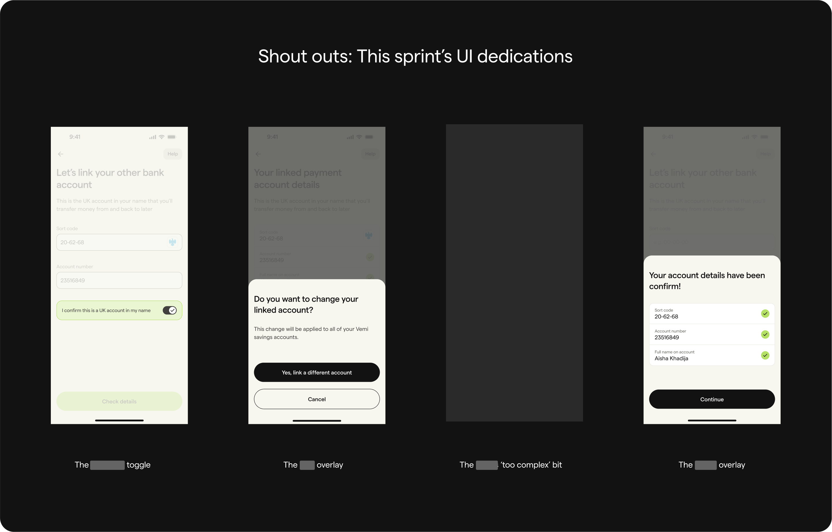 UI dedications to squad members in show and tell slides