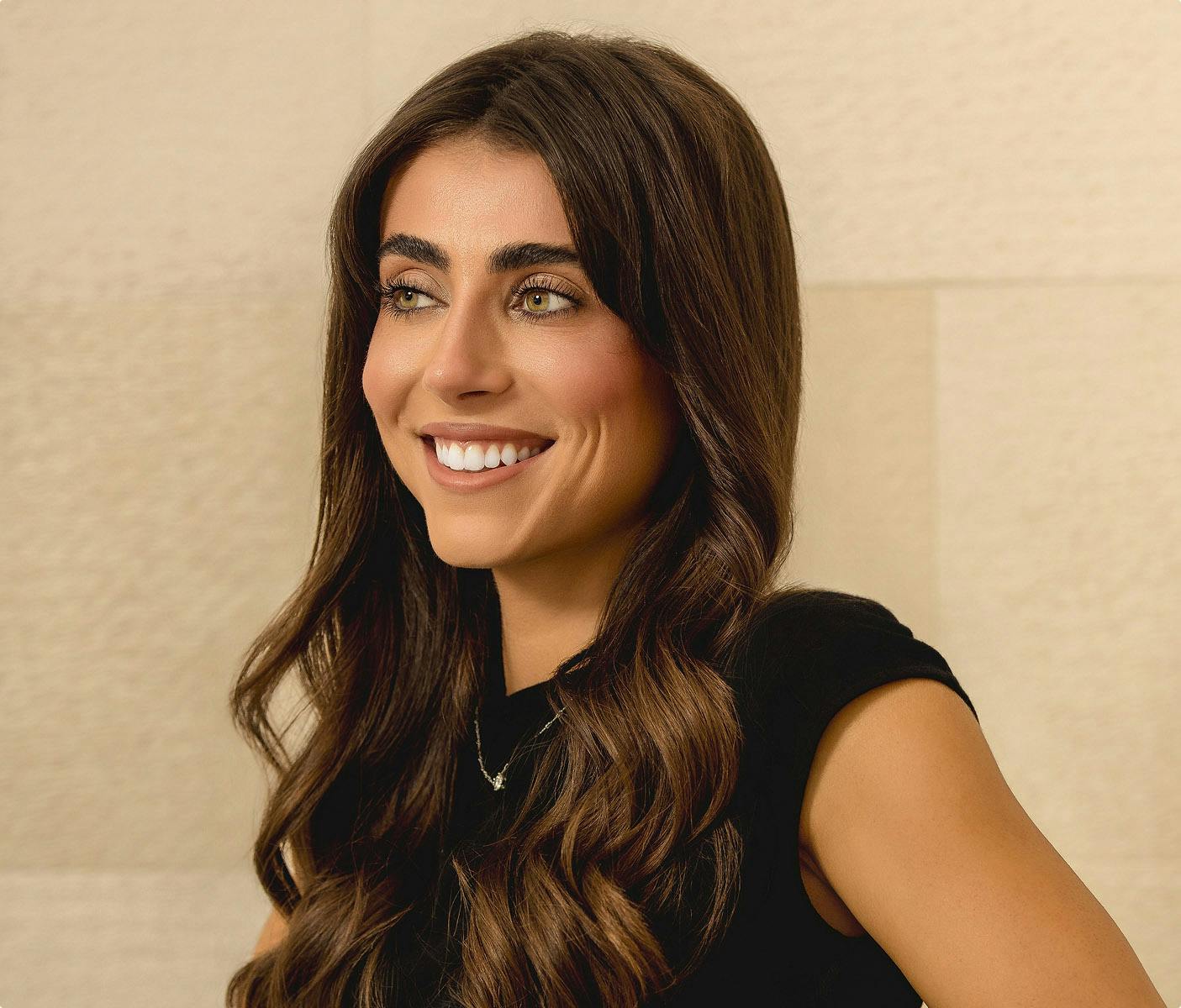 woman with curly brown hair