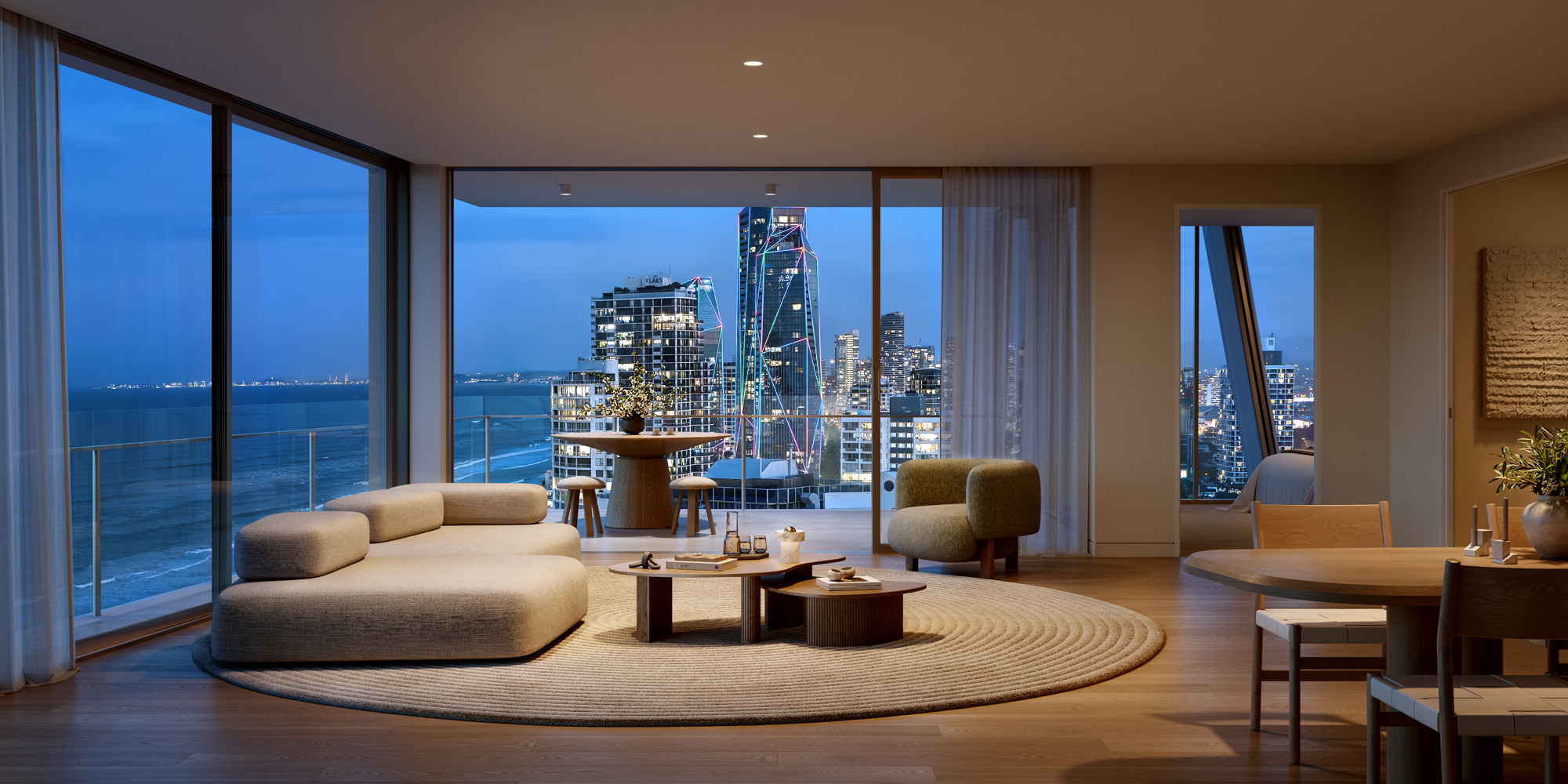 Coastline residence at night