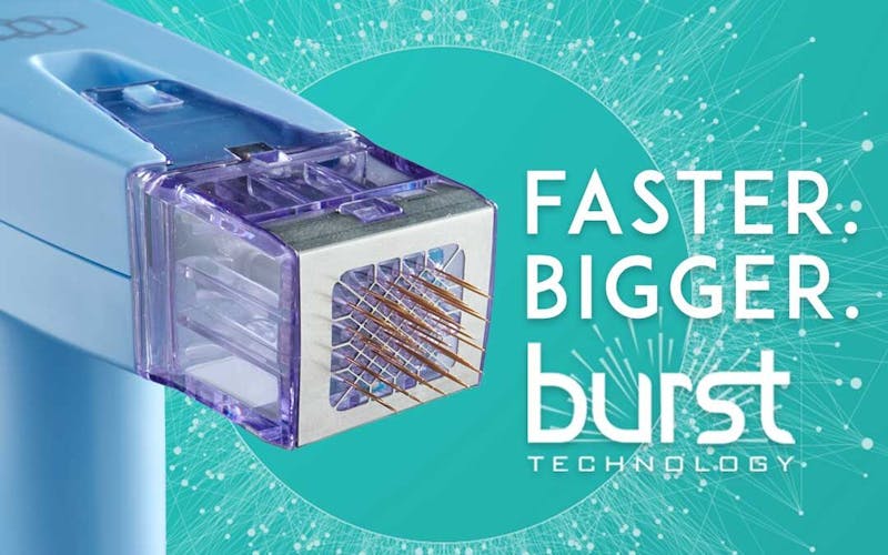 a close up of microneedling device with a blue background