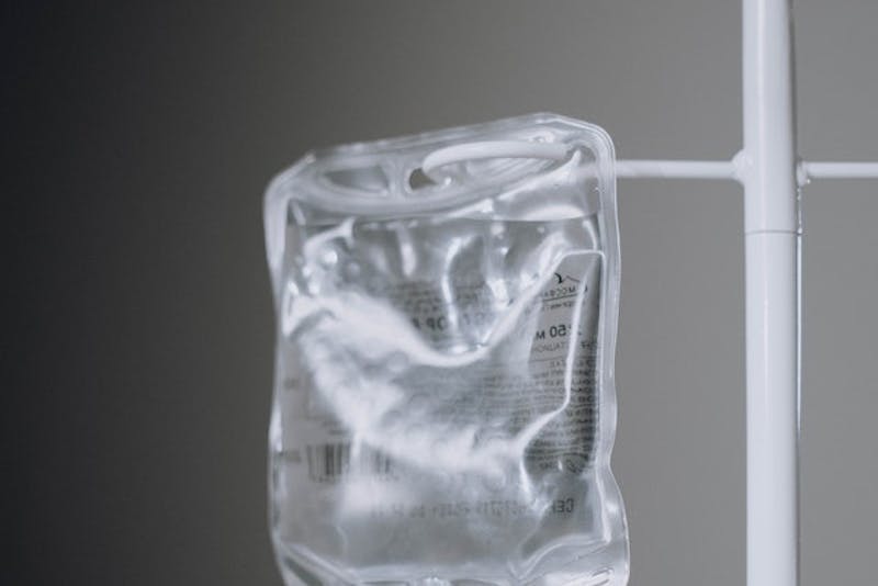 plastic bag with a liquid inside of it